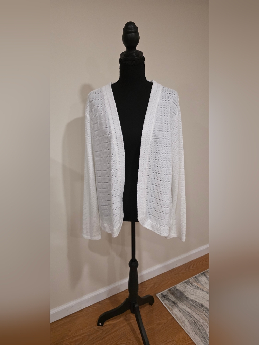 Maurices White Open-Knit Draped Cardigan
